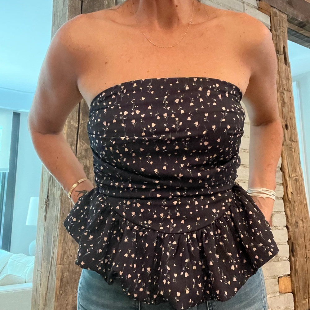 Strapless Black Peplum Top small